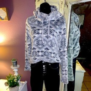 Fuzzy grey black and white pullover